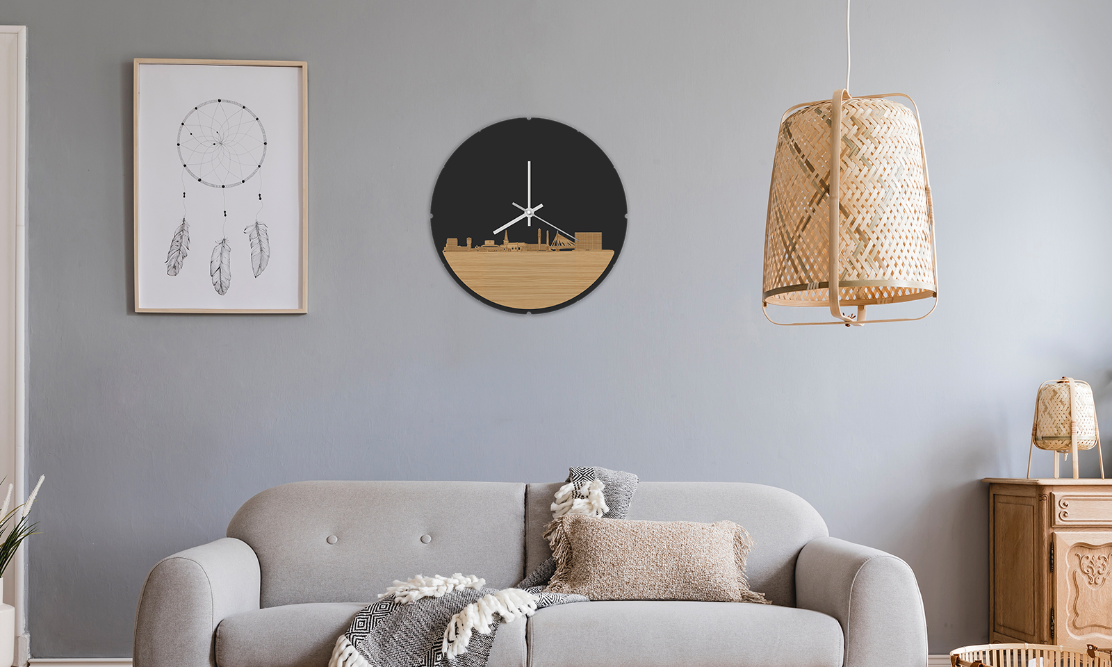 skyline rijswijk wandklok in woonkamer