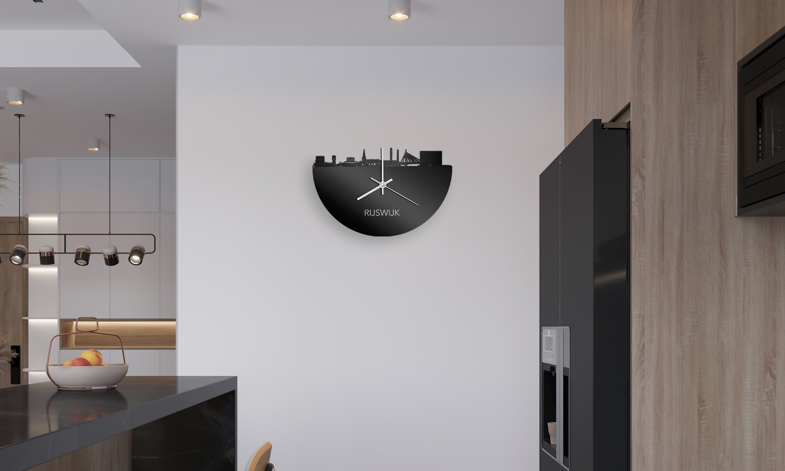 skyline rijswijk wandklok zonder achtergrond in keuken
