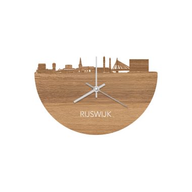 Skyline Rijswijk klok zonder achtergrond eiken