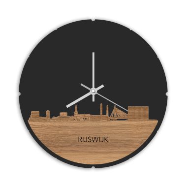 Skyline Rijswijk klok met achtergrond eiken