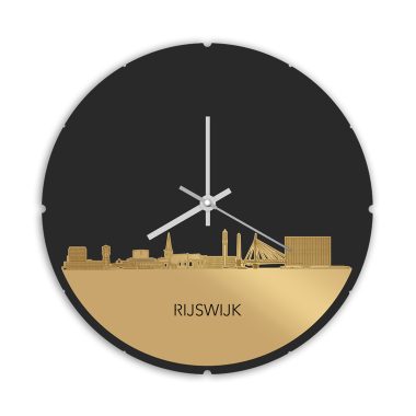 Skyline Rijswijk klok met achtergrond goud metallic