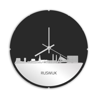 Skyline Rijswijk klok met achtergrond acryl wit glanzend