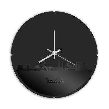 Skyline Rijswijk klok met achtergrond acryl zwart glanzend